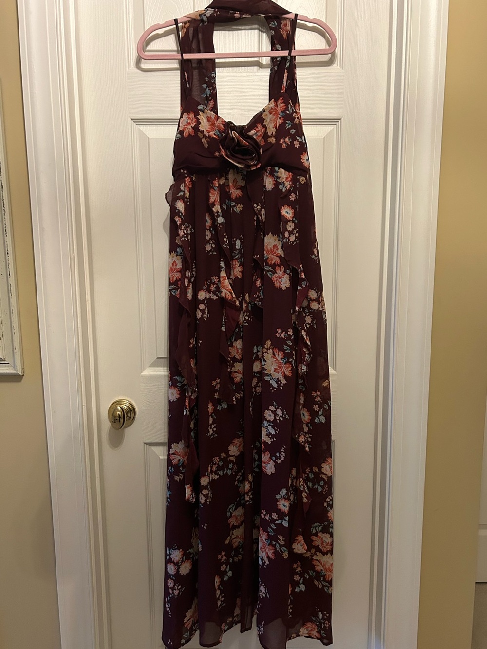 Petal & Pup Burgundy Floral Formal Maxi Dress & Scarf